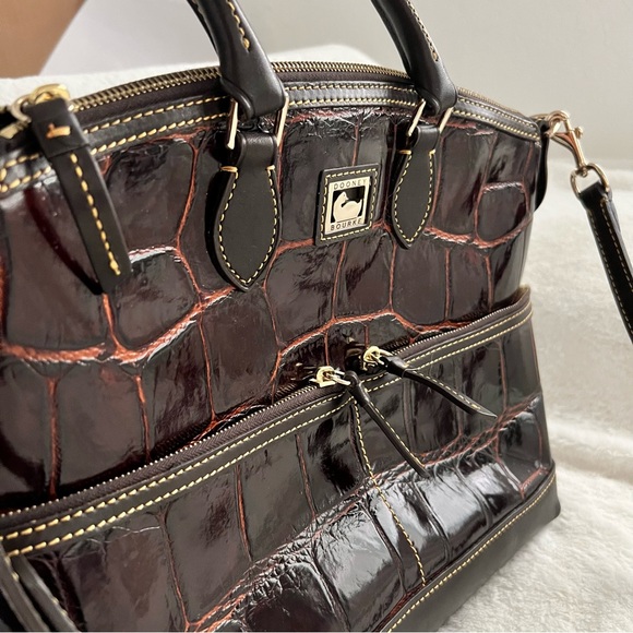 NWOT Dooney & Bourke Croco Satchel Handbag Brown T Moro Biscuit - Picture 3 of 11